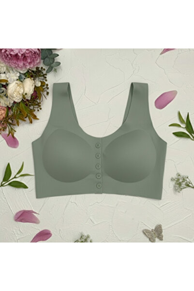 Hivamoure Krem Önden düğmeli pedli lazer kesim Sütyen