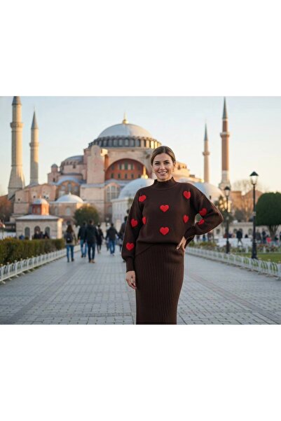 YusGos Women's Heart Patterned Sweater Dress