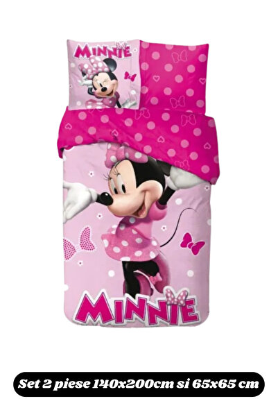 Minnie Mouse Bed linen set, 100% cotton, 2 pieces, 140x200 cm, 65x65 cm, pink, Happy,