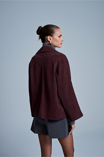 Dilvin 60777 Pocketed Suede Jacket-Burgundy