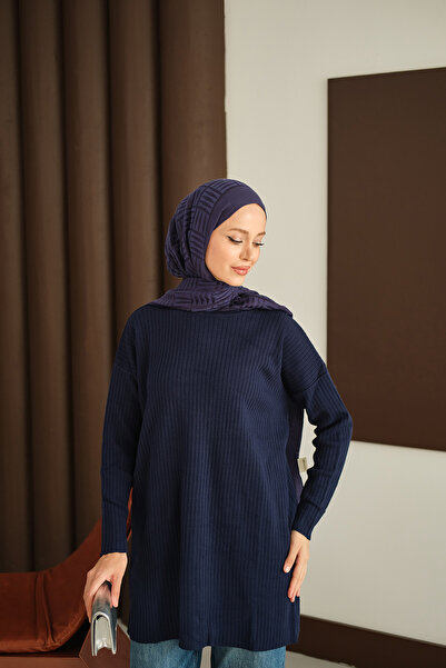 LOCCO Women's Self-Patterned Knitwear Tunic Navy Blue