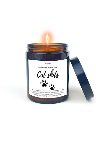 BUNILU Scented candle made of natural wax, glass container with lid, gift with funny label Cats