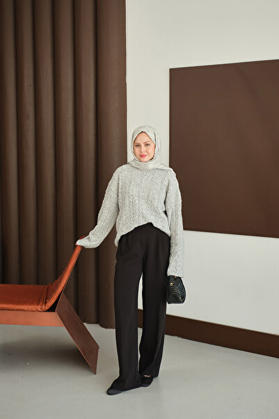 LOCCO Γυναικείο πλεκτό μοτίβο πλεκτό τούνικ γκρι