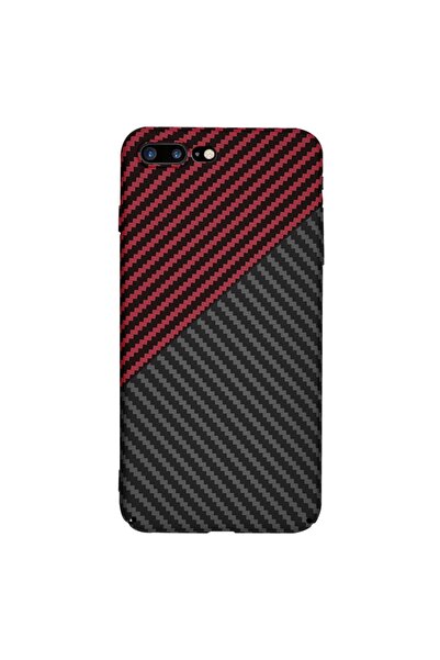 SKYDDAR INNOVATION Case for iPhone 8 Plus / 7 Plus, carbon texture, Carbonite FiberShell, sticker set, Dark Red