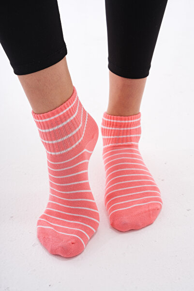 The huez 3 أزواج من الجوارب النسائية القطنية ذات النمط الخطوي، جوارب ناعمة قابلة للتنفس ومضادة للتعرق (سالمون)