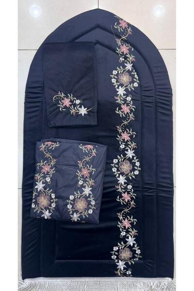 Generic Prayer set consisting of a padded embroidered sponge prayer rug with a prayer sheet made of excellent cold material and a Quran cover