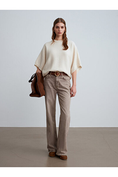 Dilvin 10843 Πλεκτό πουλόβερ με μανίκια με μείγμα μαλλί-εκρού