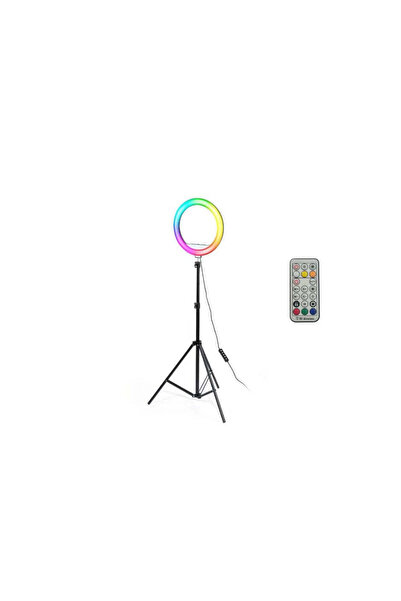 Cosmeticos Inel luminos LED RGB, lampă circulară colorată 26cm, trepied 210cm