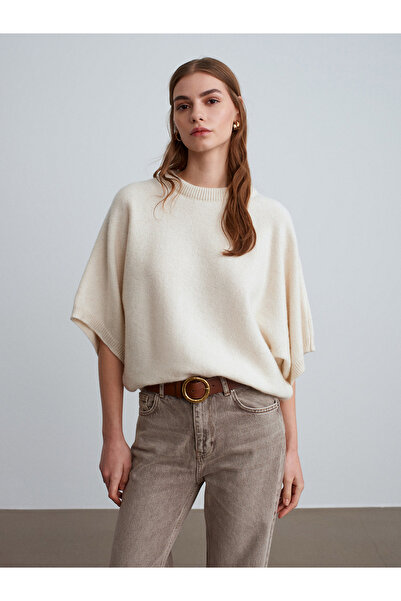 Dilvin 10843 Πλεκτό πουλόβερ με μανίκια με μείγμα μαλλί-εκρού