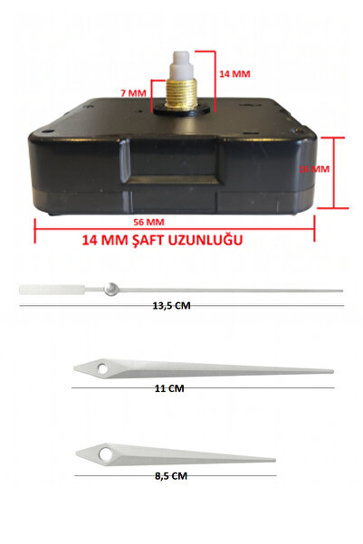 EXİZ TİCARET Akar Sessiz Duvar Saati Mekanizması 14 mm Askısız-akrep-yelkovan...