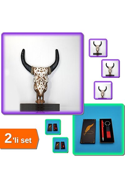 HerEveOyuncak Dekoratif Duvara Asmalı Bufalo Kafası + Şık Kırmızı Deri Anahta...