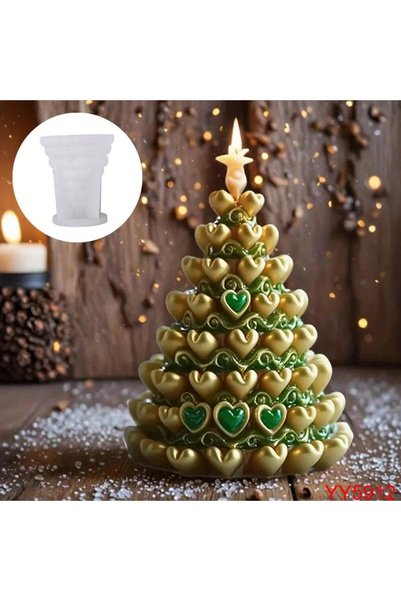 YOYOMOLD YY5912 Kalp Şeklinde Noel Ağacı Biblo Mum Silikon Kalıp