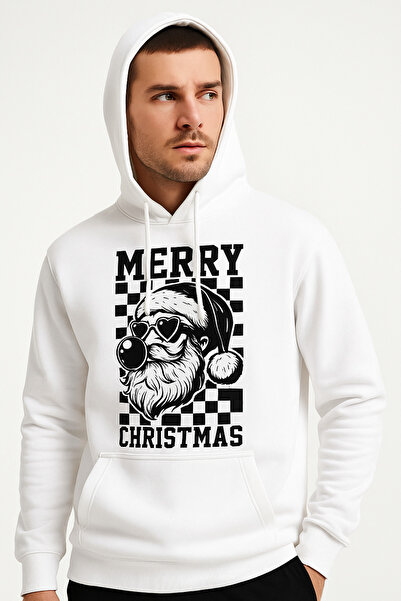 ocke Merry Christmas Christmas Themed Men's Printed White Hoodie – Hooded Sweatshirt