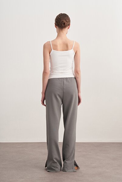 EBU Prive Women's Interlock Side Y Slit P Palazzo Pants Smoked