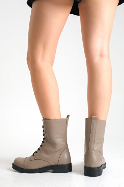 ERNİLA Lara Genuine Leather Mink Lace-Up Women's Boots