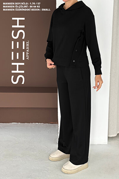 SHEESH APPAREL Soft Textured Modal Suit with Snap Detail on the Sides Hooded Sweatshirt Bottom Palazzo Pants