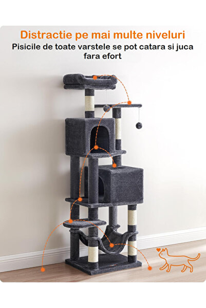 Smart Vibe Huggo Hub UltraMax MultiLevel Cat Set, Soft Plus, 360 Lounge Platform, Hammock, Dark