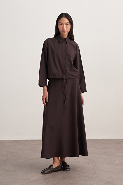 EBU Prive Women's Gabardine Shirt and Flared Skirt Set - Brown