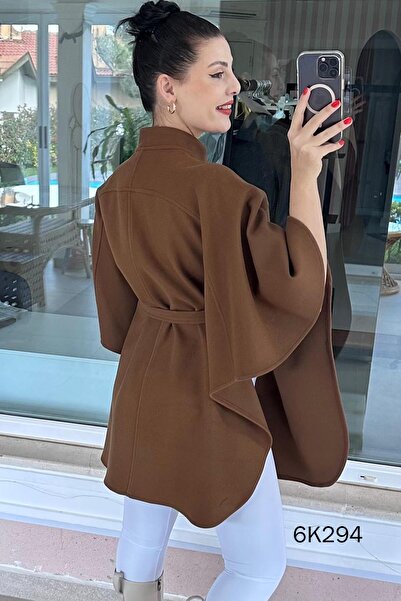 İnce Topuk Belden Tie-Up Poncho 6K294