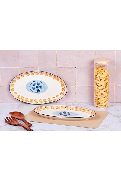 BJORN Set of 2 Oval serving plates, NAPOLI Citrus, hand-painted porcelain, 36.5 x 22 cm