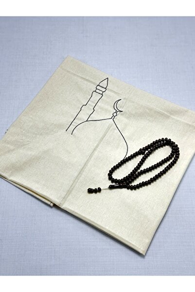 Öz Kadife Covor de rugăciune din lenjerie brodată minimală – Covor de rugăciune islamică – pentru mireasă și cadou