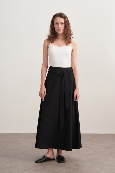 EBU Prive Women's Gabardine Shirt Flared Skirt Set Black