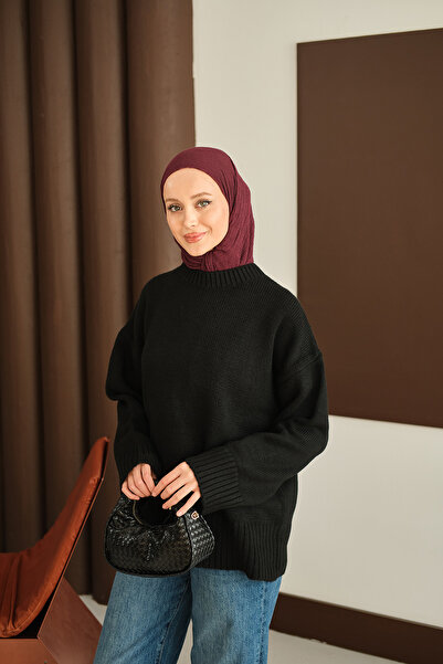 LOCCO Women's Crew Neck Knitwear Tunic Black