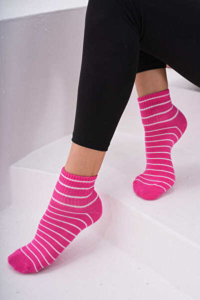 The huez 3 أزواج من الجوارب النسائية القطنية ذات النمط الخطوي، جوارب ناعمة قابلة للتنفس ومضادة للتعرق (فوشيا)