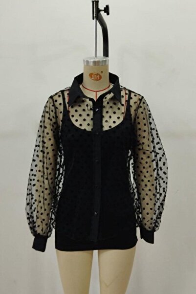 Mossta Transparent Tulle Detailed Viscose Undershirt Double Set - Black