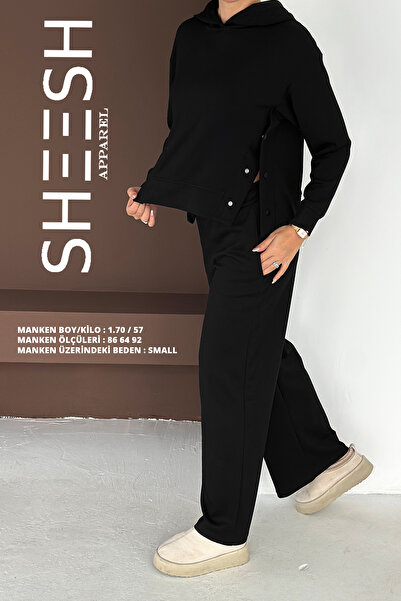 SHEESH APPAREL Soft Textured Modal Suit with Snap Detail on the Sides Hooded Sweatshirt Bottom Palazzo Pants