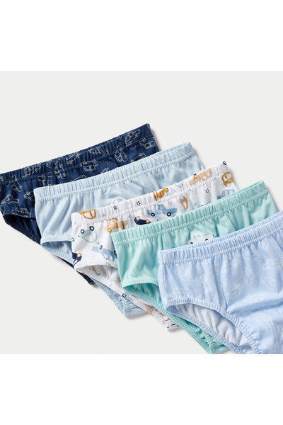 Juniors Car Print Brief with Elasticated Waist - Set of 5