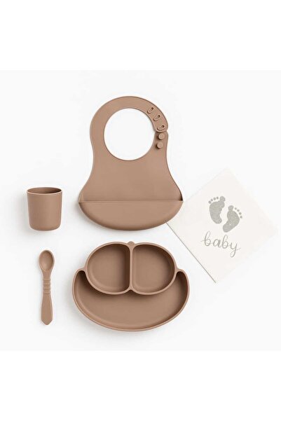 CKM silikon 4-Piece Baby Feeding Set with Beige Baby Napkin