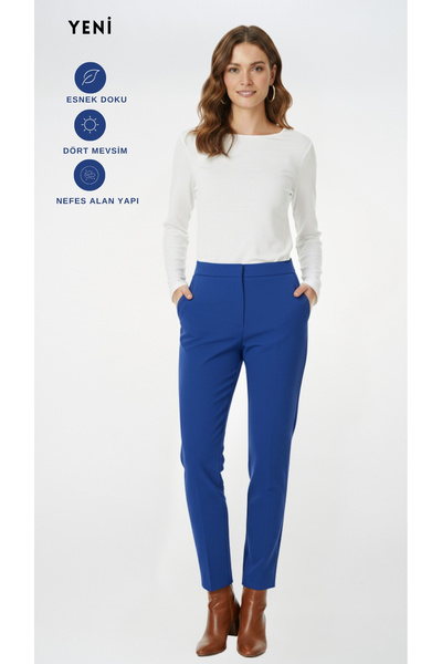 FARREN بنطلون نسائي أزرق ضيق الساق – تصميم سكلبت فيت |   شكل الخصر العالي |   قماش توك |   راحة طوال اليوم