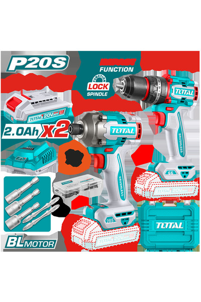 TOTAL Kit 20V 2.0Ah, Masina de gaurit cu impact, masina de insurubat cu impac...