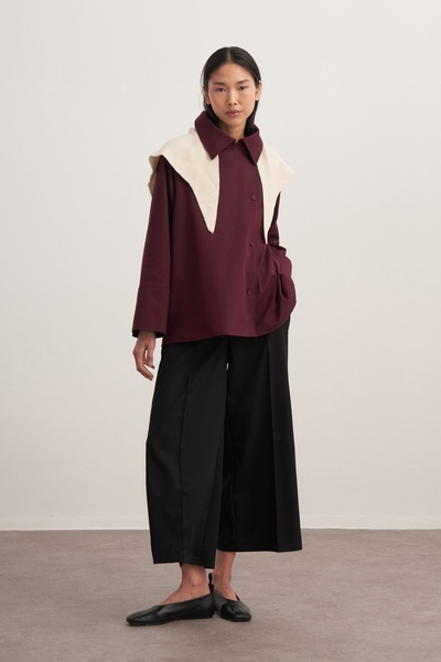 EBU Prive Women's Gabardine Double-Breasted Shirt Plum