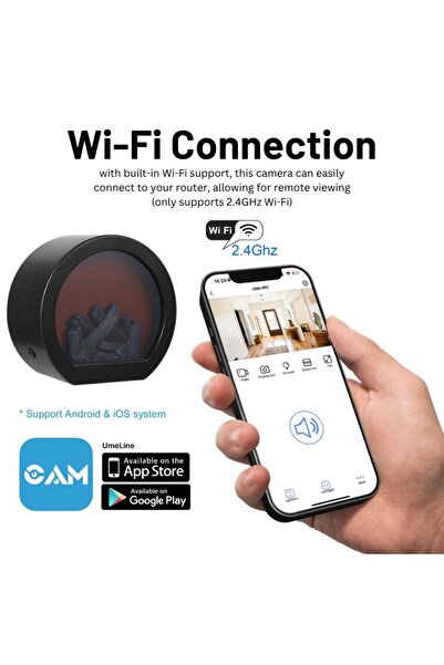 iUni Mini Camera TH-798, Electric Fireplace, Wi-Fi, Full HD, 8GB, Live View on Phone