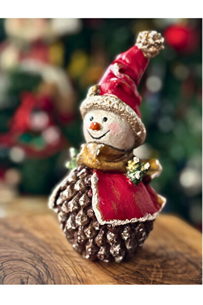 SAMELİA Polyester El Boyama Kozalaklı Kardan Adam Yılbaşı Süs Biblo Dekor