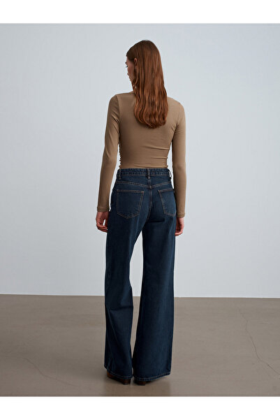 Dilvin 72098 bumbac 100% Blugi cu picioare largi-albastru închis