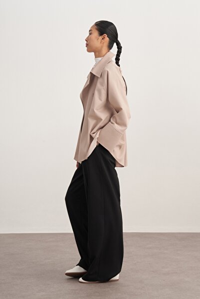 EBU Prive Women's Gabardine Double-Breasted Shirt Beige