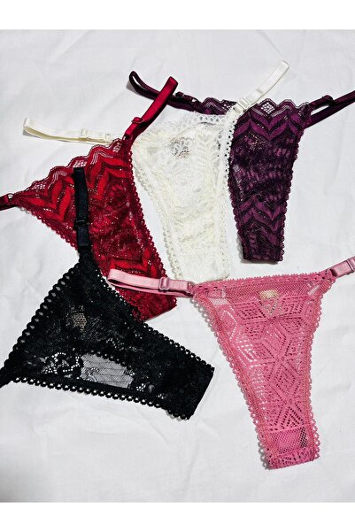 mendoza store Set de chiloți ajustabili din dantelă 5 bucăți Tanga S-M-L