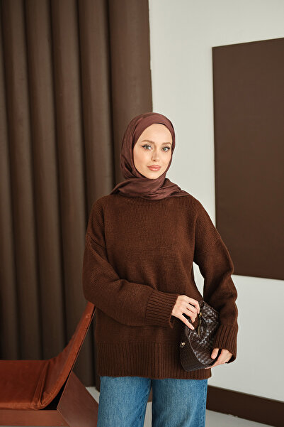 LOCCO Women's Crew Neck Knitwear Tunic Brown