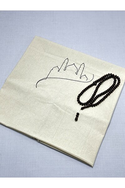 Öz Kadife Covor de rugăciune din lenjerie brodată minimală – Covor de rugăciune islamică – pentru mireasă și cadou