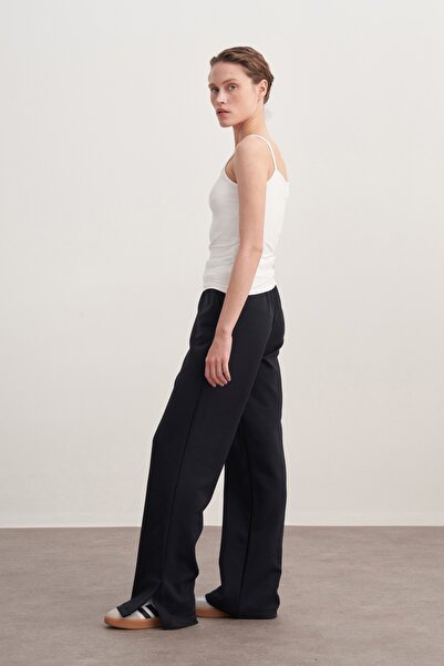 EBU Prive Women's Interlock Side Y Slit P Palazzo Pants Navy Blue