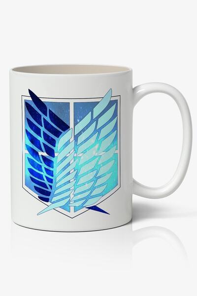 Toyaso Attack on Titan Logo Blue Themed White Mug Cup Gift for Friend or Lover