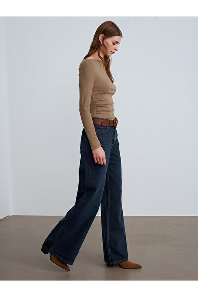 Dilvin 72098 bumbac 100% Blugi cu picioare largi-albastru închis