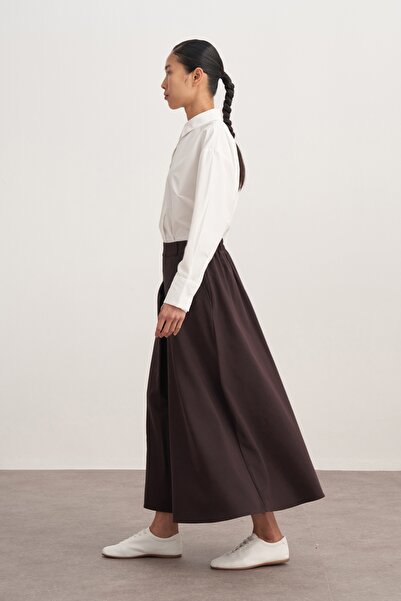 EBU Prive Women's Gabardine Pilikaşe Skirt Brown