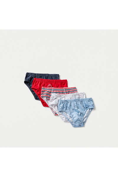Juniors Dinosaur Print Briefs with Elasticated Waist - Set of 5