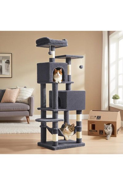 Smart Vibe Huggo Hub UltraMax MultiLevel Cat Set, Soft Plus, 360 Lounge Platform, Hammock, Dark