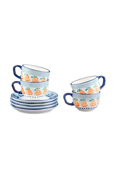 BJORN Set of 4 Coffee cups with saucers, NAPOLI Citrus, hand-painted porcelain, 200ml