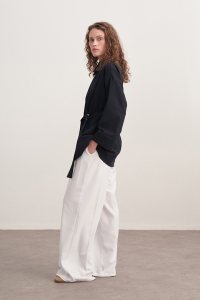 EBU Prive Women's Gabardine Belted Shirt Navy Blue